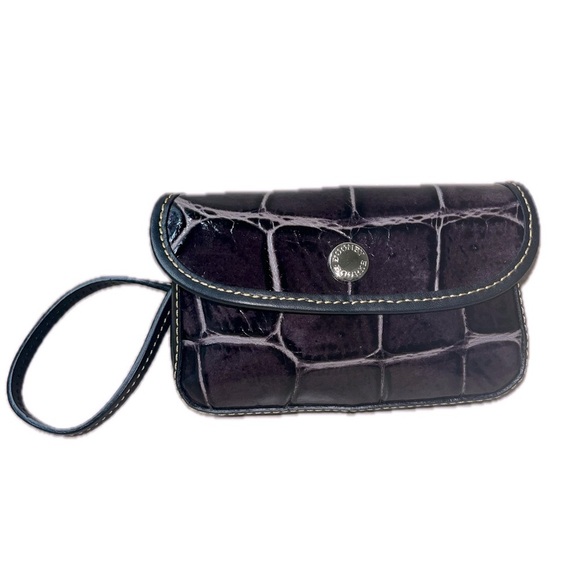 Dooney & Bourke Nile Collection Leather Wristlet Black & Croc Purple Leather - Picture 12 of 13